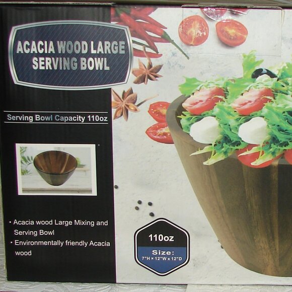 NEW Acacia Wood Large Serving Bowl by Servappetit, Salad Chips Fruit NIB - Picture 2 of 7